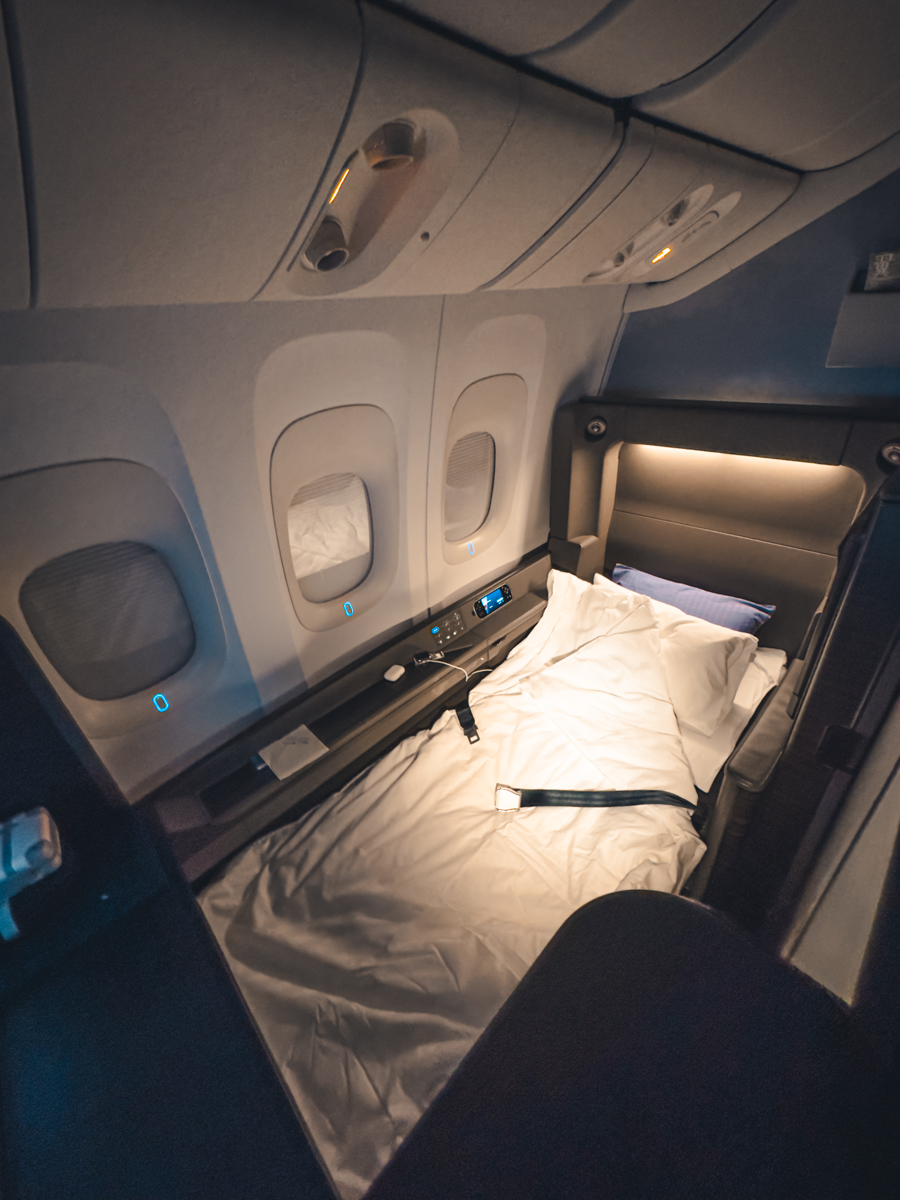 First Class bed onboard ANA at night