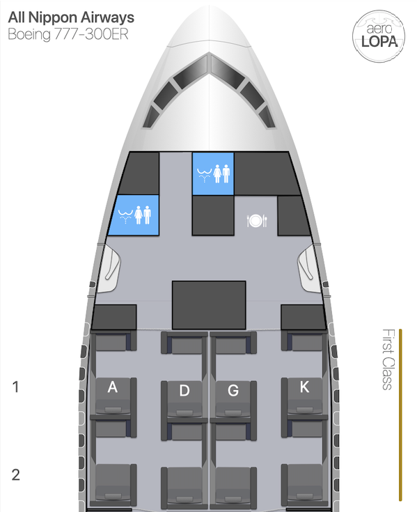 ANA new First Class cabin layout in 1-2-1 configuration.