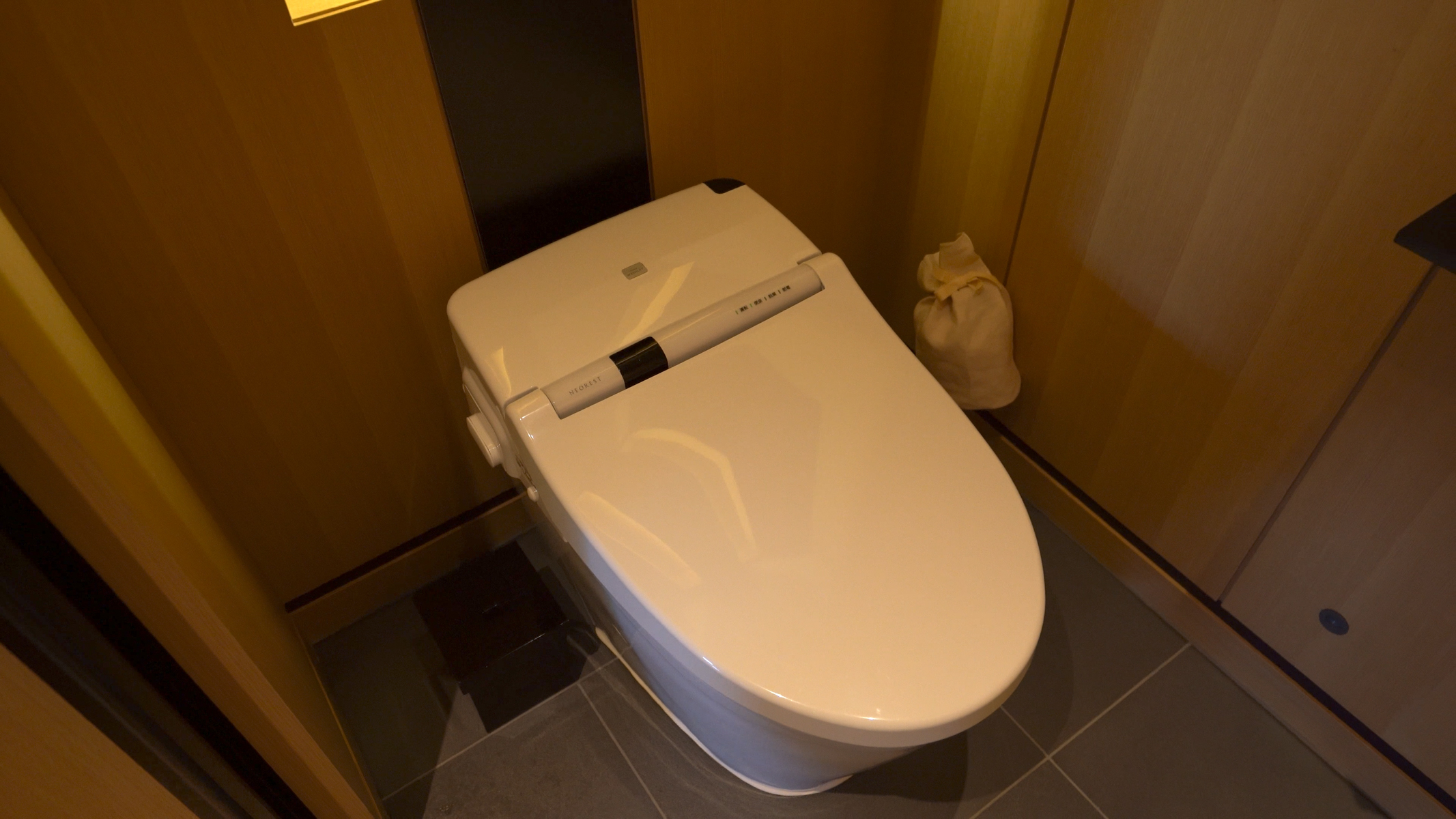 Japanese bidet toilet in separate room.