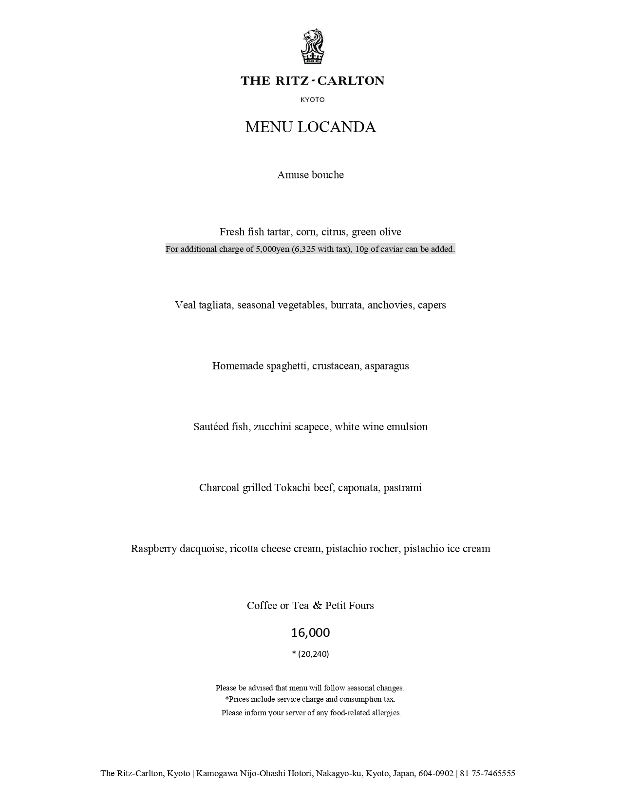 La Locanda dinner menu second page.